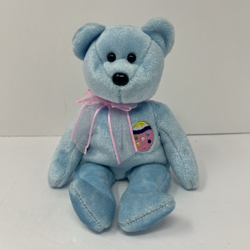 Ty Easter Bear EGGS II Blue Teddy Plush 6" w Colored Egg Basket Beanies 2001